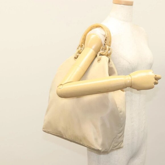 PRADA Hand Bag Nylon Beige Silver Auth - Picture 1 of 16